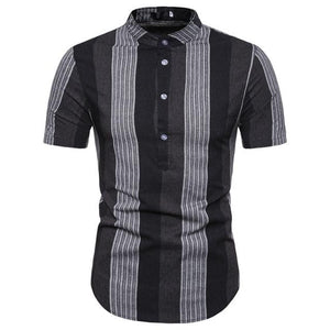 Male Polos Striped Slim Fit Short Sleeve Stand Collar Polo Shirt Men