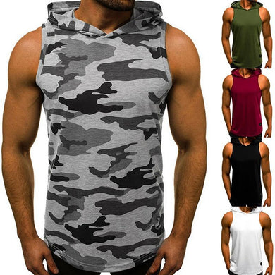 Men's Sleeveless Hooded Tops Streetwear Men Tank Tops